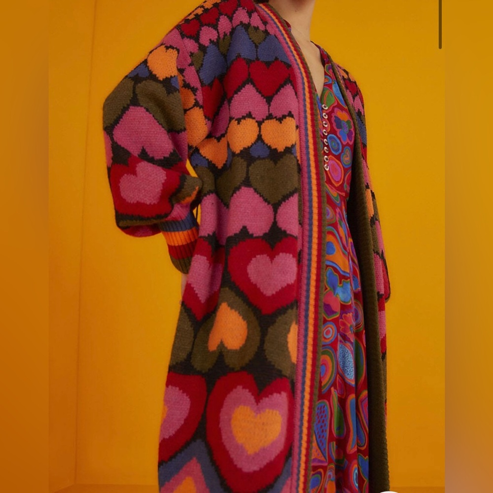 NEW FARM Rio Full of Hearts belted cardigan/ coat.